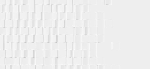 Wall Mural - Large white rotated boxes or cubes geometry background wallpaper banner fading out with copy space, flat lay