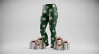 © G-LandbyG - A stylish pair of green leggings with a unique pattern, placed alongside a pile of neatly wrapped gifts. The leggings, a festive piece of clothing, add a touch of flair to the holiday presents.
