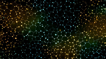 Wall Mural - Abstract Cellular Network: An intricate network of interconnected cells glows with a spectrum of radiant colors, representing connectivity and the building blocks of structure