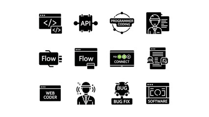 Collection of Modern Software Development, Coding, and Technology Icons for Design