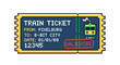 © Rizal - Retro pixel art train ticket for travel between fictional cities.