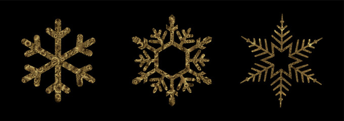 Wall Mural - Merry Christmas. Exquisite golden snowflakes made of glittering tinsel.
