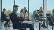 © Videophilia - Diverse business professionals collaborating and focusing on their work at individual workstations, analyzing data and communicating with headsets in a bright corporate environment