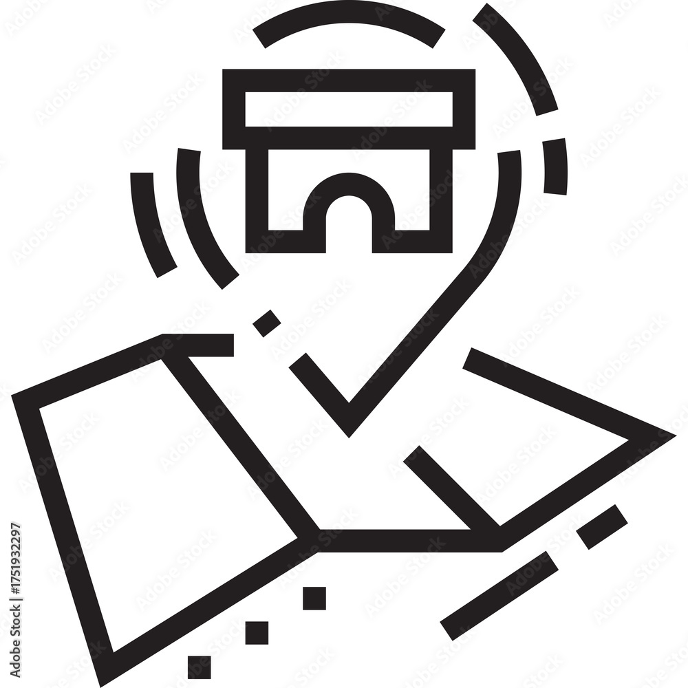 Map Location Icon Showing A Building Pin Dropped On A Folded Map With A ...