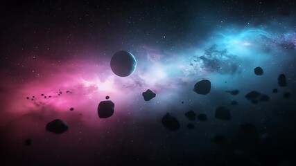 Wall Mural - Vibrant Pink Blue Nebula and Asteroid Field Background Video