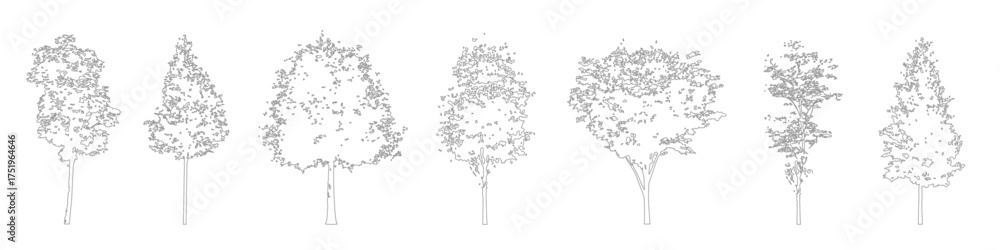 Tree Side View Block Minimal CAD tree drawings, side view outline trees for architectural ...