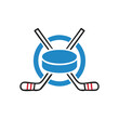 © Lull - (Ice Hockey Sport Equipment Icon. This vector graphic depicts a puck and crossed clubs, symbolizing the thrill of competitive winter games and team spirit.)
