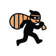 © Lull - (Running Burglar Character Icon. This graphic shows a masked individual fleeing with a plunder bag, conveying themes of illicit behavior and larceny.)