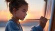 © Dmitry - Young girl painting at sunset with focused expression