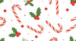 © Hubert - A festive seamless pattern featuring candy canes and holly berries with scattered stars.