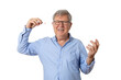 © travelview - sixty years old man with blue shirt inserting his hearing aid