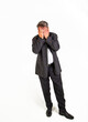 © travelview - businessman on white background having problems and covering face