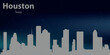 © Dima - Silhouette of the city of Houston, Texas, against a night sky with stars. The names “Houston” and “Texas” are written in white text at the top of the image.
