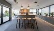 © Clinton - modern office break room with sleek countertops a coffee machine and stools
