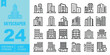 © Neko funny - Skyscraper line Editable Icons set. Vector illustrations in a modern, thin line style of real estate related icons: apartment, commercial building, building with a tree, and more.