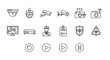 © Uwe - Security and surveillance line icon set. CCTV video monitoring system symbols. Includes dome camera, guard, DVR, PTZ, and protection icons for safety and control.