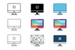 © Sebastian - Set of modern desktop computer icons in various styles including outline, filled, colorful, and abstract geometric design, technology and device vector illustration for digital and web use