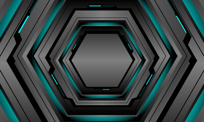 Wall Mural - Abstract grey metallic hexagon blue light cyber geometric design modern technology futuristic background vector
