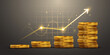 © hobbitfoot - Golden coins stack with a rising arrow chart on a grid background, illustrating business growth and increasing profit. Vector illustration