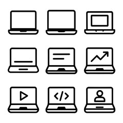set of outline icons laptops vector on a white background
set of 9 line icons, vector, on a white background