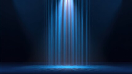 Wall Mural - abstract blue stage background with a spotlight and vertical glowing lines
