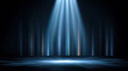 Wall Mural - abstract blue stage background with a spotlight and vertical glowing lines
