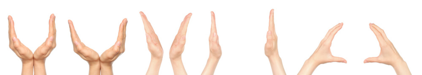 Set of hand gestures holding something, isolated on transparent background