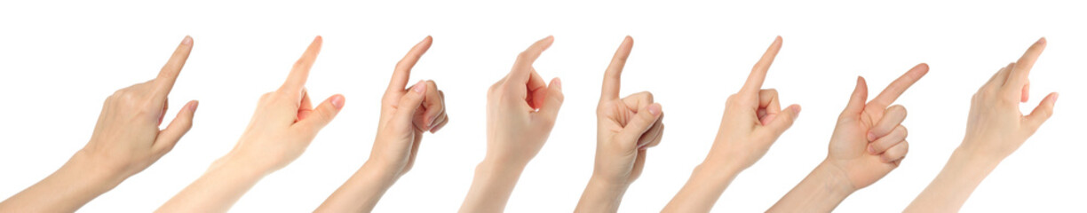 Set of hand gestures pointing, isolated on transparent background