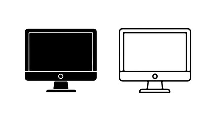 Set of two computer monitor icons, one in a solid black glyph style and the other as a simple outline.