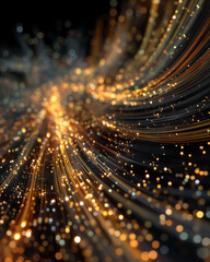 Wall Mural - Golden Data Stream: A dynamic display of interconnected data streams, visualized through flowing lines and sparkling particles, evoking a sense of innovation.