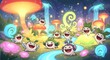 © daha - Whimsical Forest with Glowing Mushrooms and Cheerful Cartoon Characters.