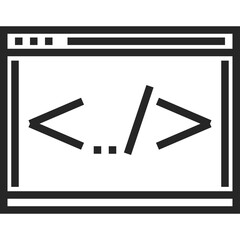 Stylized Icon Depicting Programming Code Elements Within a Browser Window Outline Dark Gray Lines on Transparent Background Represents Web Development and Software Engineering Concepts