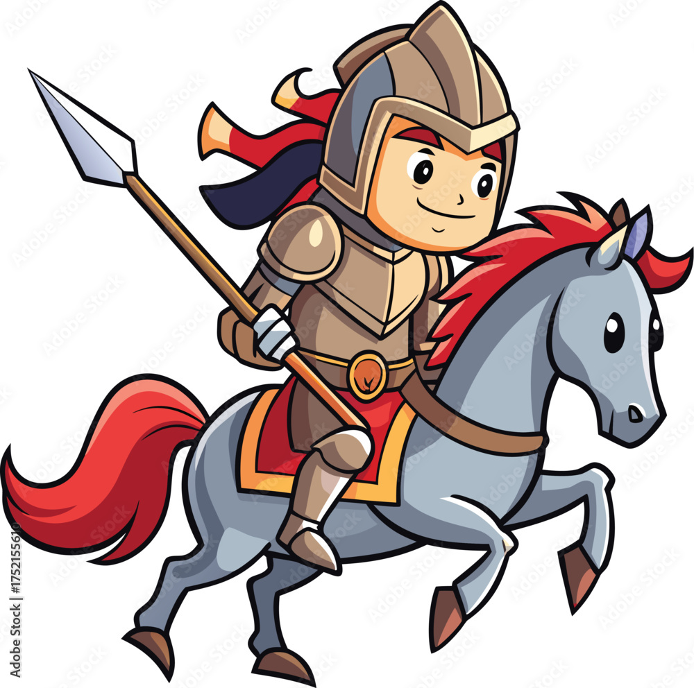 Cartoon Knight on Horse with Spear – Vector for Fantasy and Medieval ...
