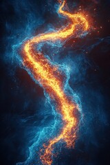 Wall Mural - Winding river of fire and light against a dark blue, cosmic nebula background
