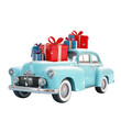 © mashimara - Vintage Car overflowing with Gifts: A beautifully restored vintage car, its classic lines and cheerful turquoise paint, piled high with vibrantly wrapped gift boxes, conveying joy and anticipation.