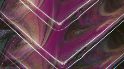 Wall Mural - Ink triangle. Paint texture. Defocused purple pink neon colorful wet pigment spatter flow on abstract acrylic light geometric background.