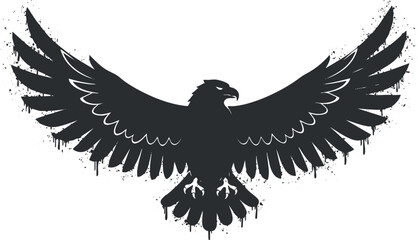Wall Mural - A stylized black silhouette of an eagle with wide wings spread in flight.
