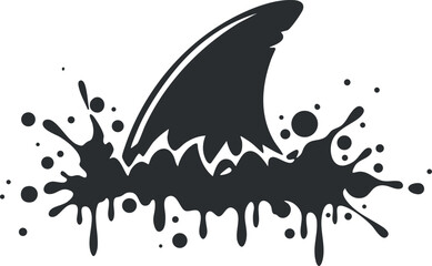 Wall Mural - Stylized black silhouette of a shark fin emerging from a water splash.