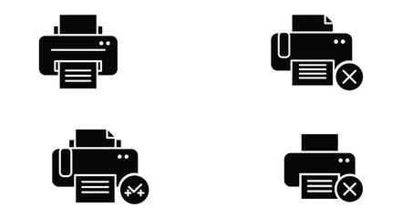 Four variations of printer icons in a simple black and white style