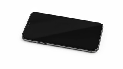 Black screen smartphone lying at an angle on a white background