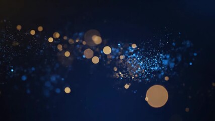Wall Mural - Abstract Blue and Gold Particles on Dark Background - An artistic video showcasing floating blue and gold particles against a dark blue backdrop.