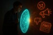 © Cre-AI-Tor  - Man Facing Digital Wall with Fake News and Negative Symbols