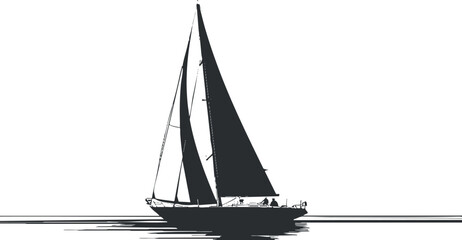 Wall Mural - Minimalist black and white silhouette of a sailboat on calm waters, emphasizing elegance and simplicity.