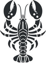 Wall Mural - Black and white lobster silhouette illustration with distinctive claws and detailed body design.