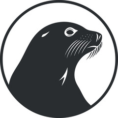 Wall Mural - Silhouette of a seal inside a circle, ideal for logos or marine-themed designs.