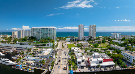 Wall Mural - panoramic drone aerial drone view of Pompano Beach, Florida with city