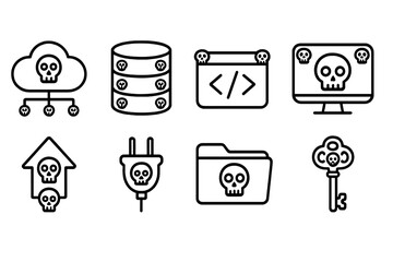 Wall Mural - Cybersecurity threats line icon set. digital security, hacker warning outline icons