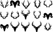 © Peacock - Antlers and Horns Icon Set Silhouette Design Animal Horns Vector Illustration.