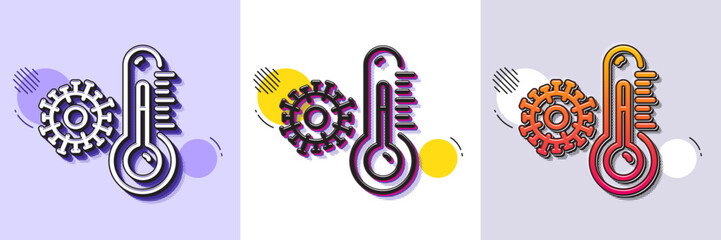 Wall Mural - Thermometer line icon. Halftone dotted pattern. Gradient icon with grain shadow. Temperature diagnostic sign. Coronavirus symbol. Line thermometer icon. Various designs. Vector