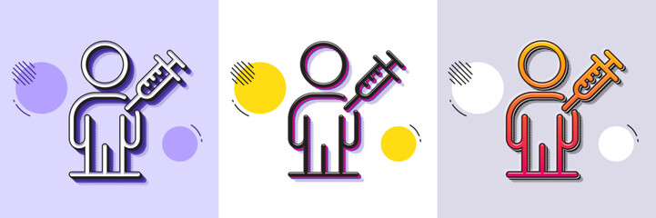 Wall Mural - People vaccination line icon. Halftone dotted pattern. Gradient icon with grain shadow. Vaccine syringe sign. Man jabbed symbol. Line people vaccination icon. Various designs. Vector